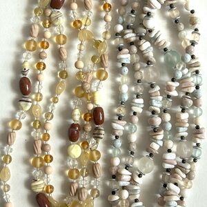 Vintage Lot Of 2 Beaded Neutral Necklaces Mixed Material Beachy